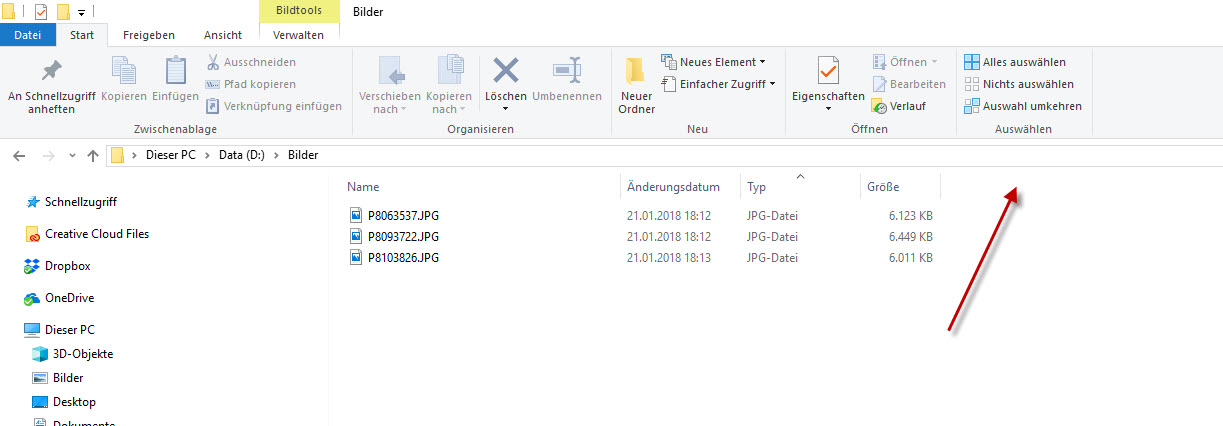 Markierungen im Windows Explorer anzeigen: Spaltenbereich auswählen